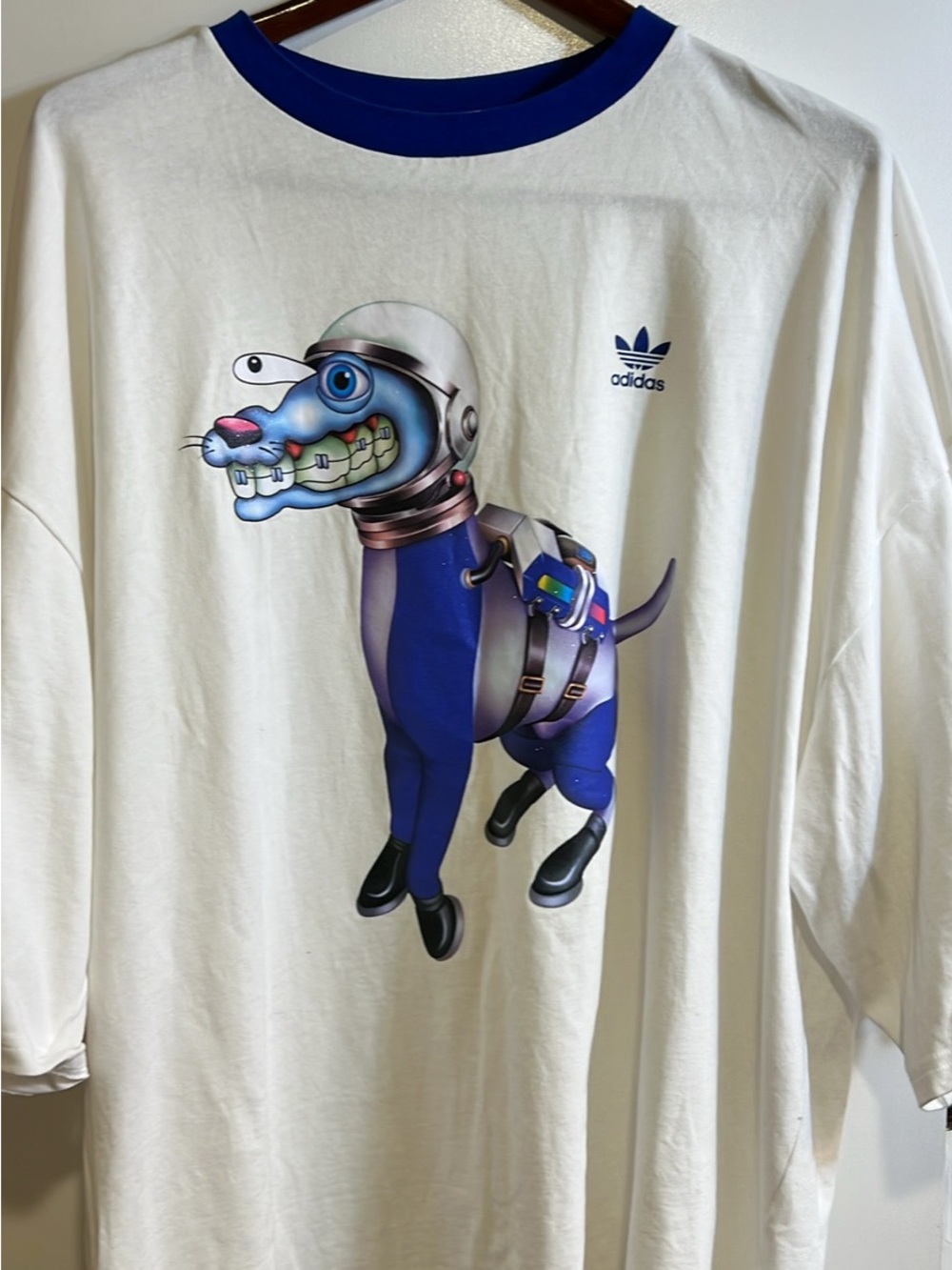 adidas White & Blue Dog Astronaut Graphic Tee